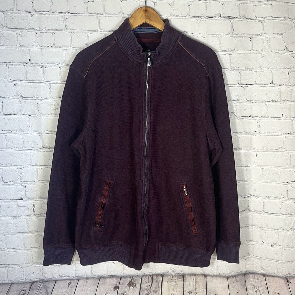 Tommy Bahama Men’s Burgundy Long Sleeve‎ Full Zip Mock Collar Shirt size L Large